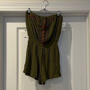 Xhilaration Olive Green Embroidered Strapless Top